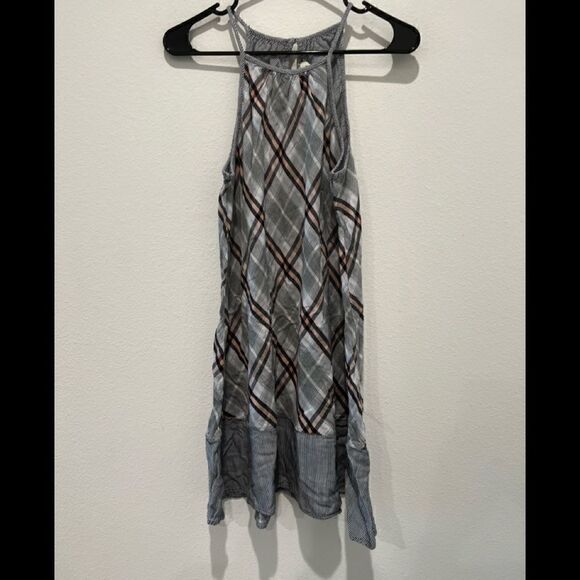 Cloth & Stone Gray Diamond Print Plaid Halter Keyhole Back Swing Dress S - Picture 1 of 5